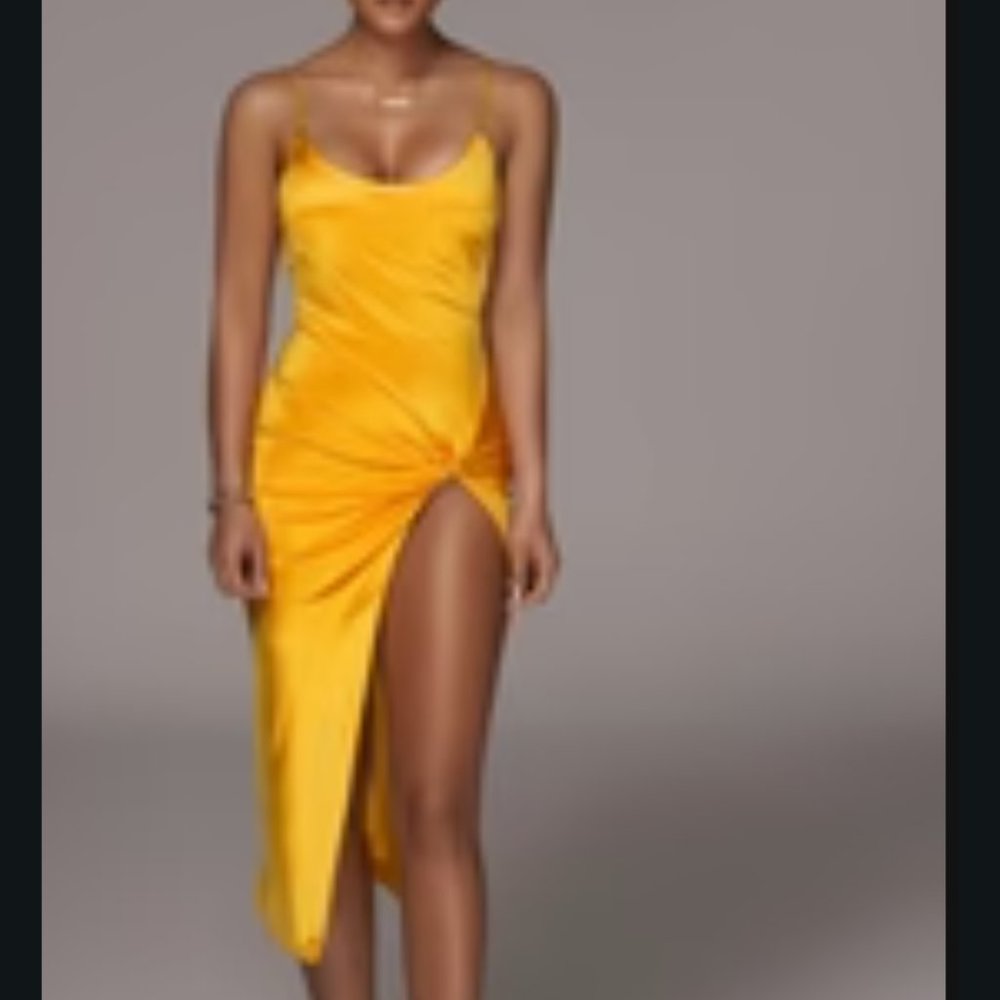 Sexy Yellow satin dress